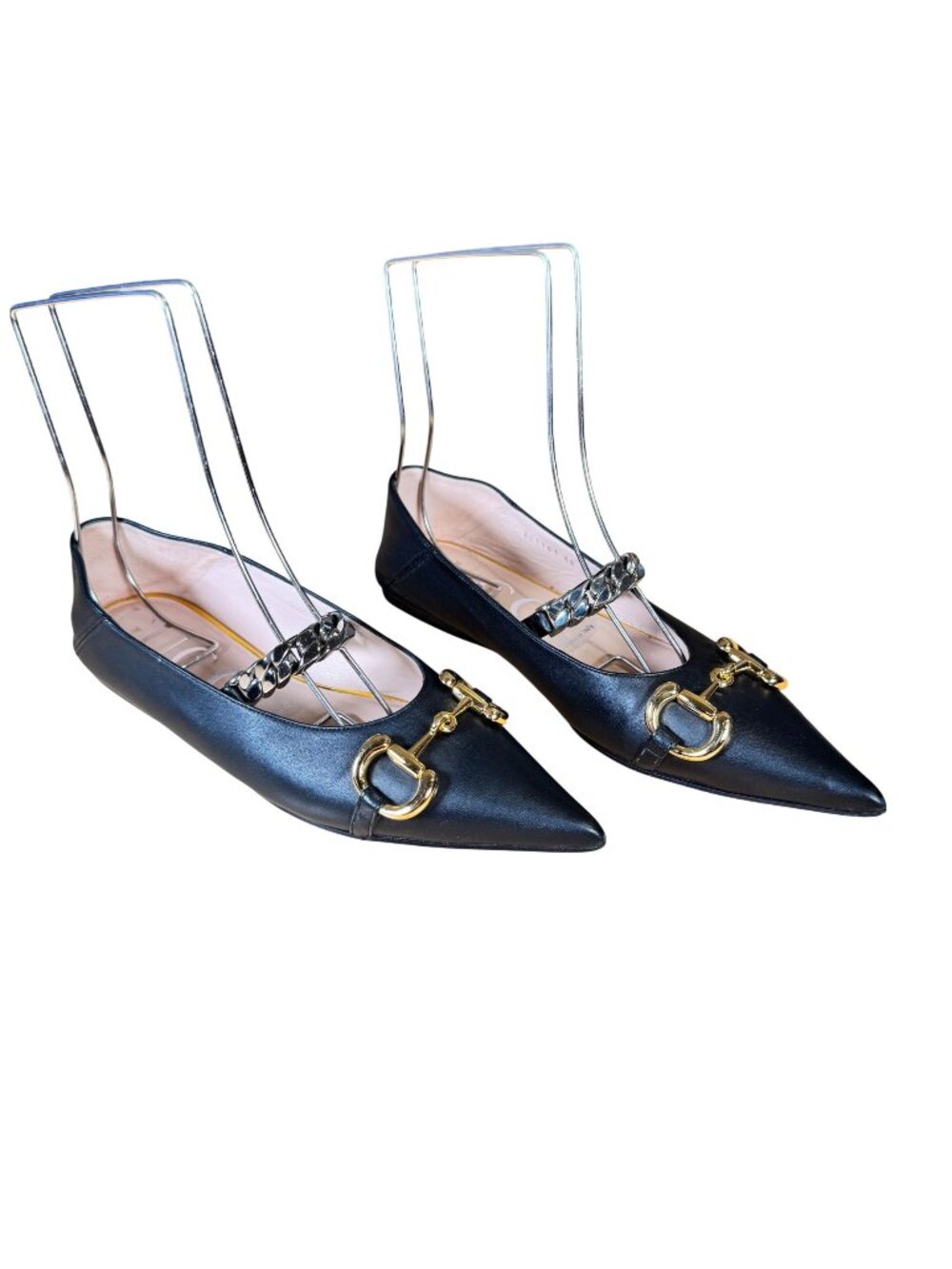 Gucci Deva Horsebit Mary Jane Chain Ballerina Flats Black Leather EU 38 US 8